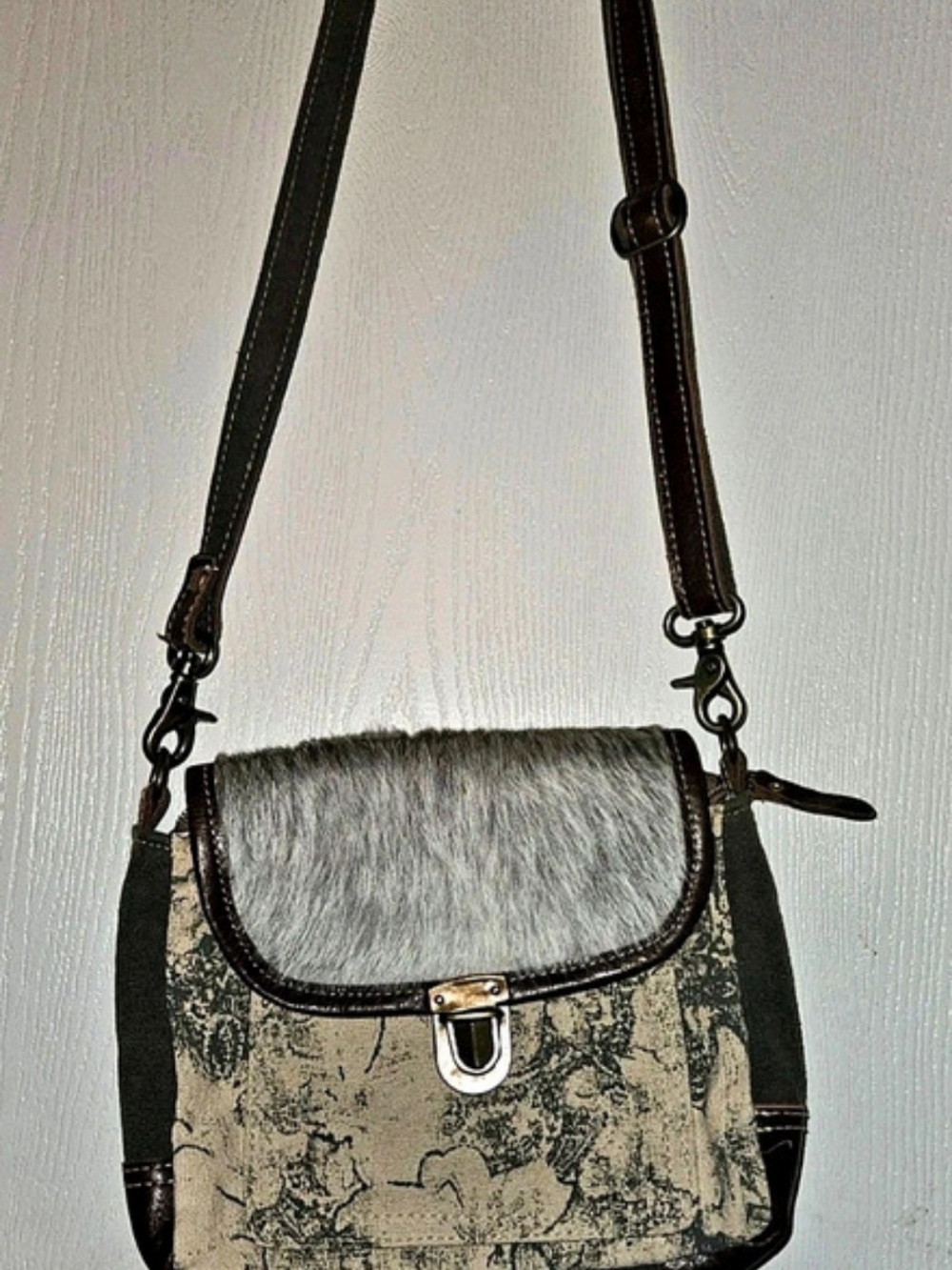 Myra Bag Printed Crossbody Bag in Brown & Gray